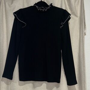 Loft Black Ruffled Long Sleeve Top XL